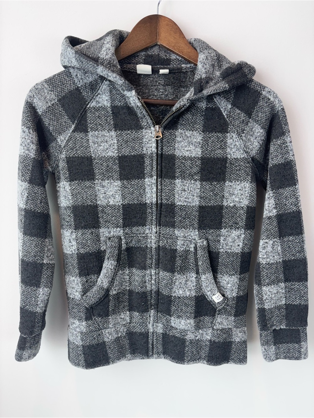 GAP Kids Black & Gray Plaid Zip Hoodie